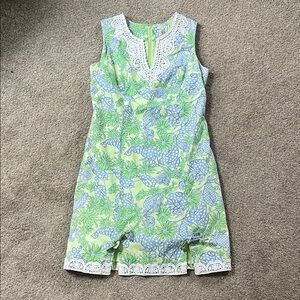 Vintage White Label Lilly Pulitzer Green Blue Embroidery Polkadot Crustacean sz4